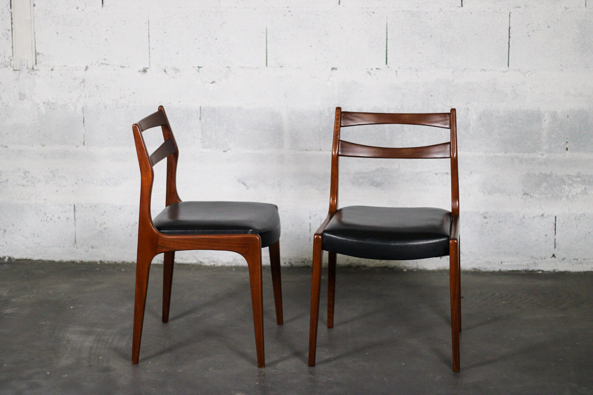 Pair of Scandinavian chairs, teak & imitation leather