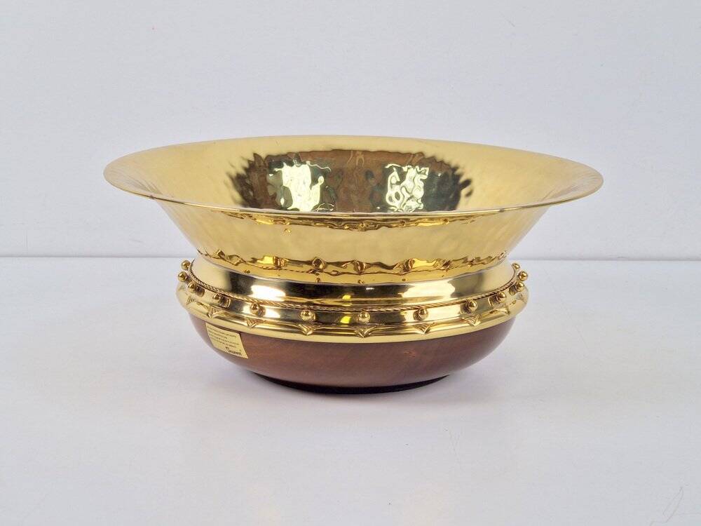 Vintage Valenti Gold Plated Centerpiece Bowl on Walnut Base, 1990s