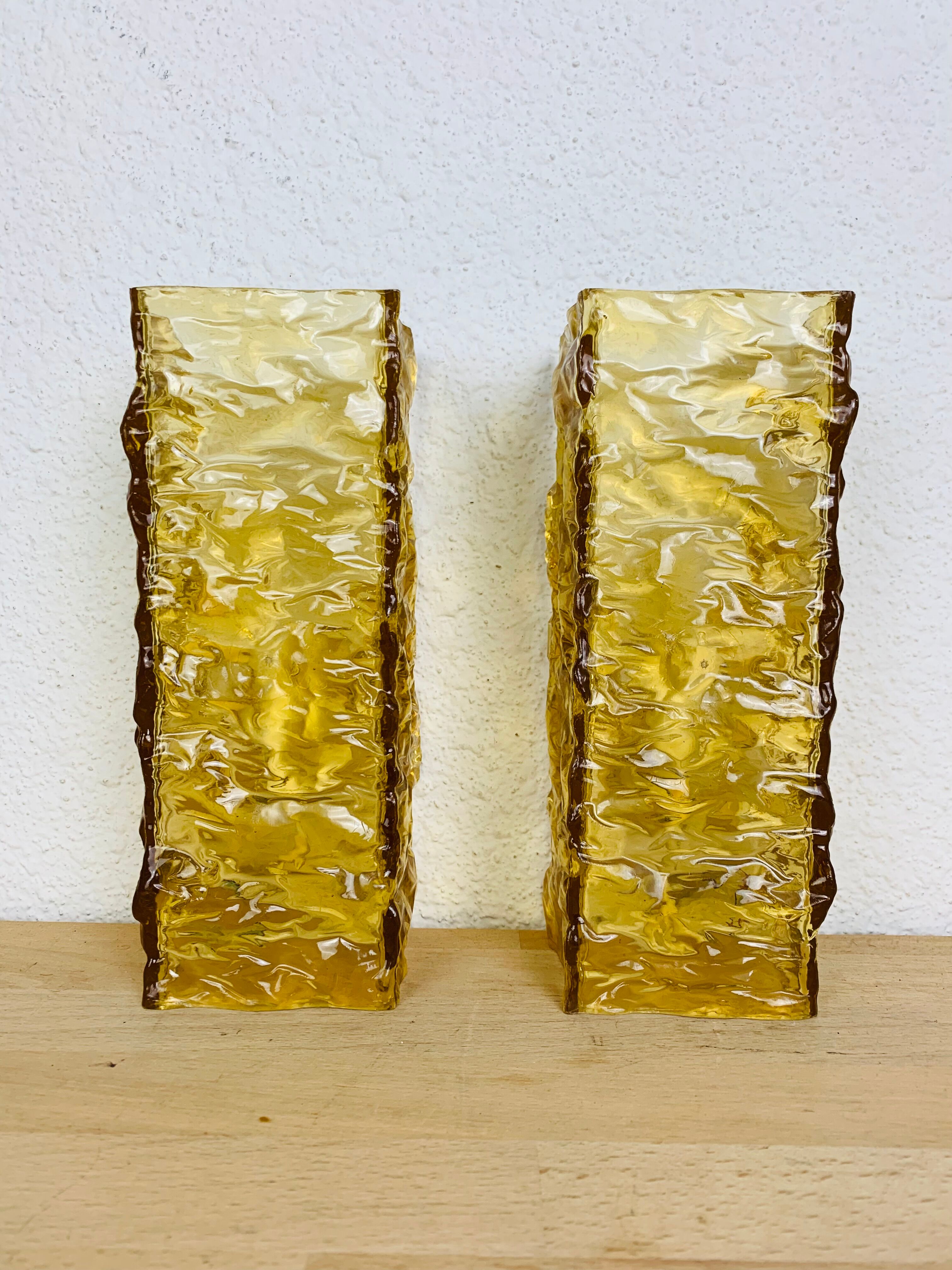 Pair of vintage amber resin wall lamps