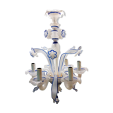 Lustre Murano en opaline blanche avec filets bleus 6 feux complet
