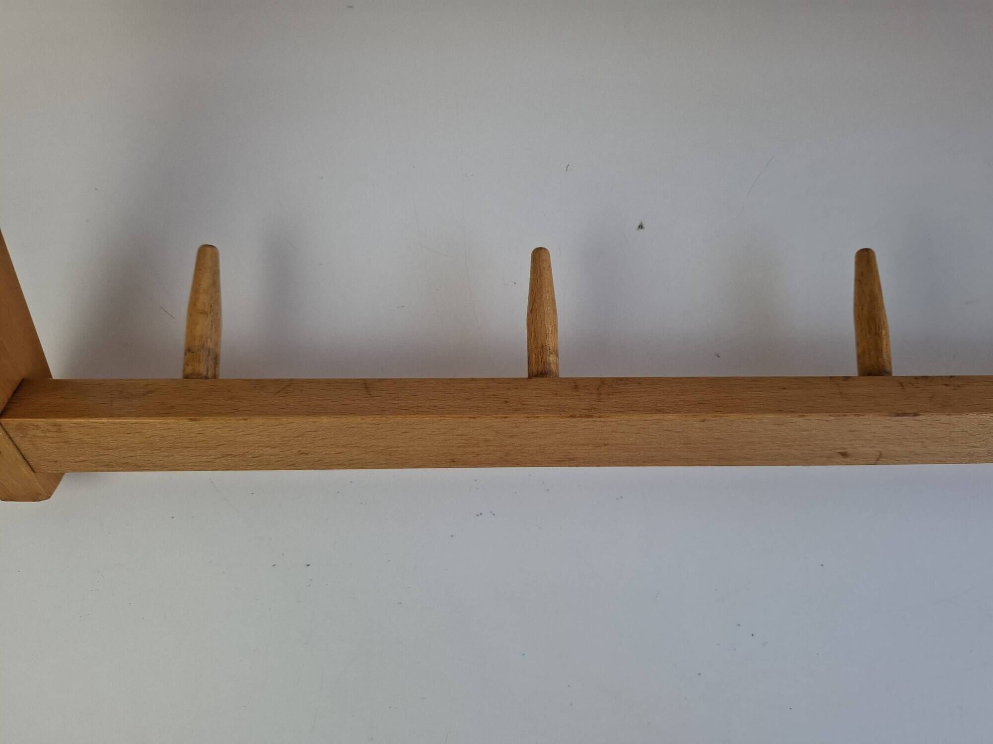 Uluv czechoslovakian mid-century wooden wall coat rack with shelf, 1970