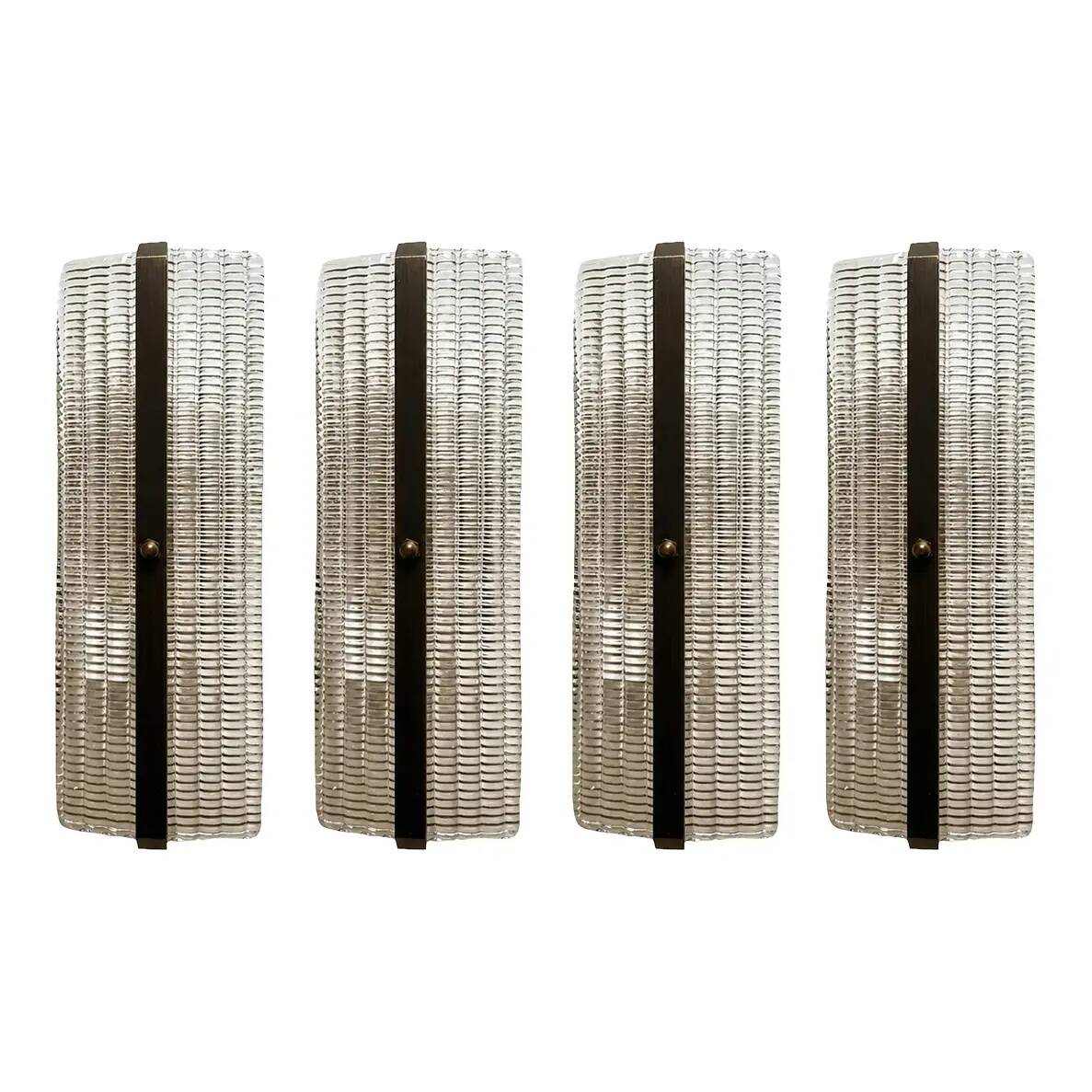 Contemporary Rectangular Diamond-Motif Murano Glass Sconces — Set of Four