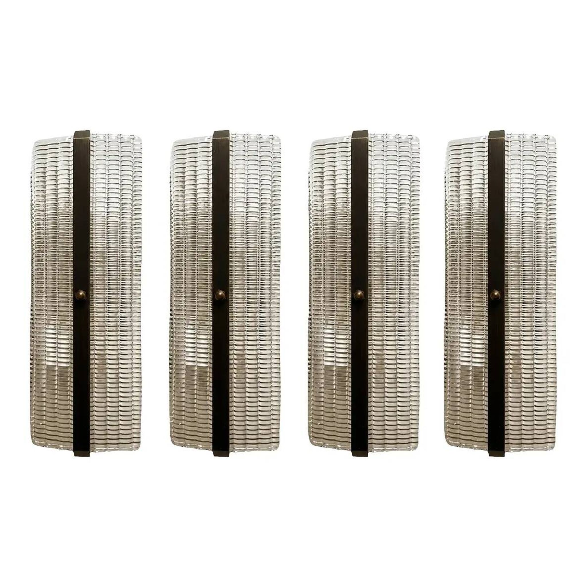 Contemporary Rectangular Diamond-Motif Murano Glass Sconces — Set of Four
