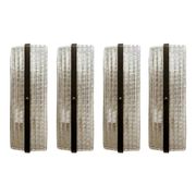 Contemporary Rectangular Diamond-Motif Murano Glass Sconces — Set of Four
