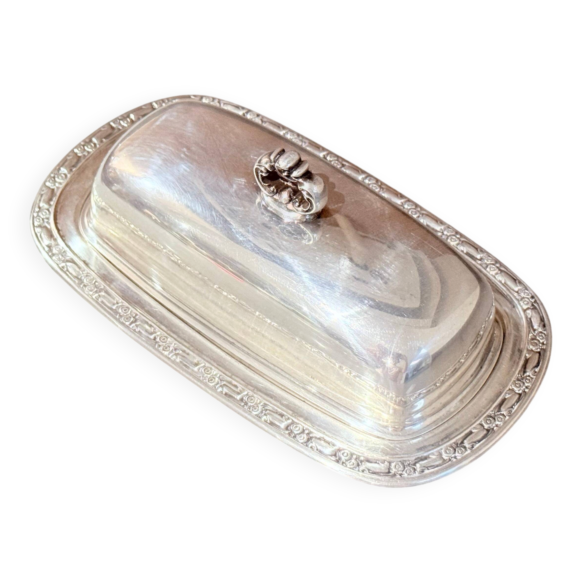 Antique Silver Plated Butter Dish Domed Lid, Vintage English Covered Butter Dish