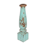 Bougeoir haut bois vieux teck patine bleue d'origine ancien pied de charpoy lit indien