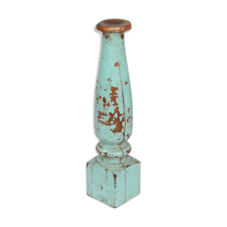 Bougeoir haut bois vieux teck patine bleue d'origine ancien pied de charpoy lit indien