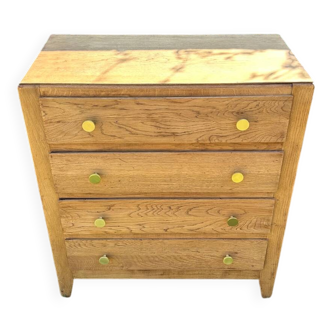 Vintage 1960s light oak chest of drawers with 4 drawers