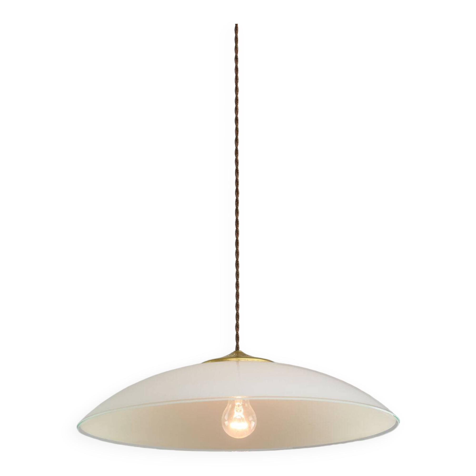 Mid-Century Italian Saucer Glass and Brass Pendant Lamp