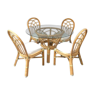 Table set and 4 rattan chairs