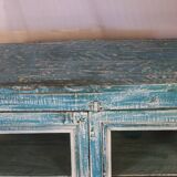 Antique Burmese teak sideboard with original blue and white patina