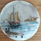 Old rigging painted on mother-of-pearl shells