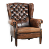 Unique large sheepskin Chesterfield wingback armchair in English style