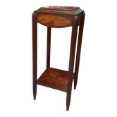 Elegant antique side table in marquetry and red marble – Louis XVI style
