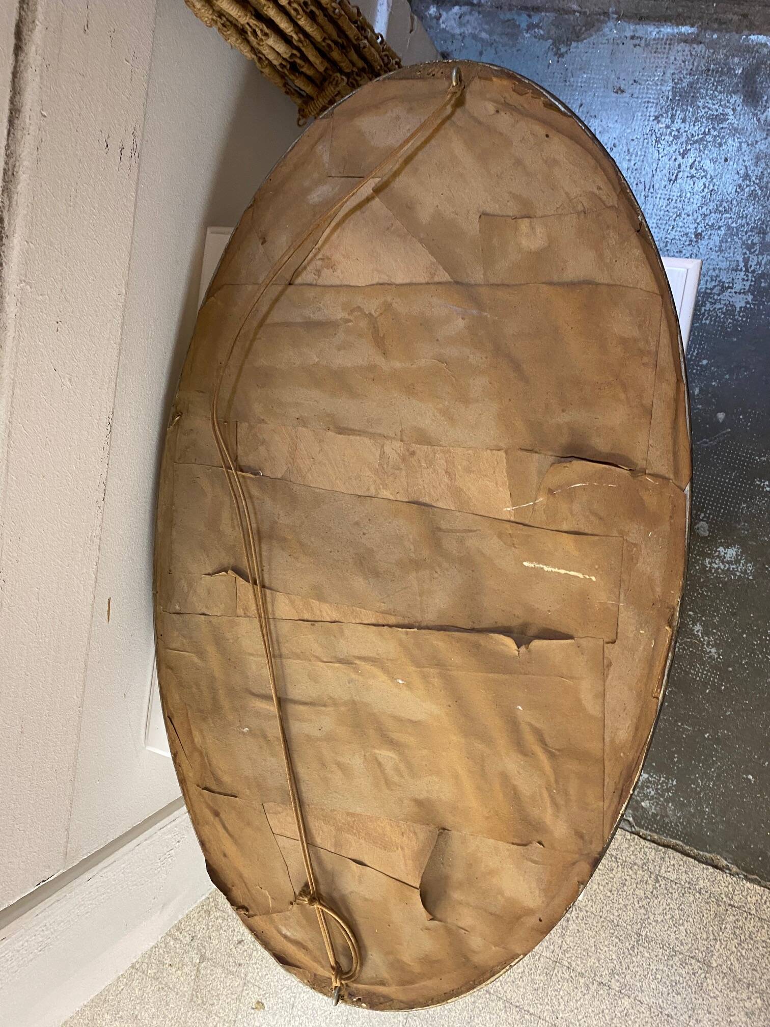 OVAL ART NOUVEAU MIRROR WITH ROSE DECOR AND PAINTED WOOD BEVELED GLASS