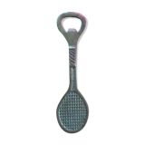Bottle opener, opens bottle in golden brass shape of racket design and vintage
