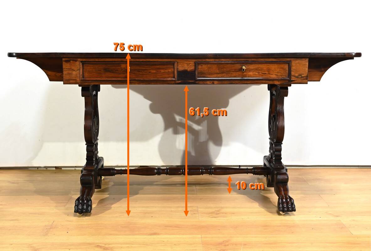Desk Table with Shutters in Solid Rosewood, Restoration Period – Early 19th Century