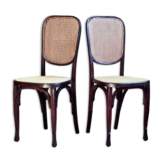 Pair of Viennese bistro chairs in curved wood early twentieth century