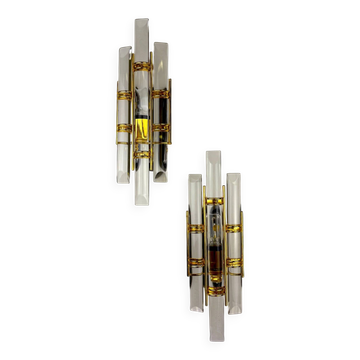 Pair of Venini sconces, Murano cut glass, Italy, 1970