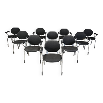 Futuristic Octagonal Metal Chairs by Froscher Sitform, 1990s - set of 10