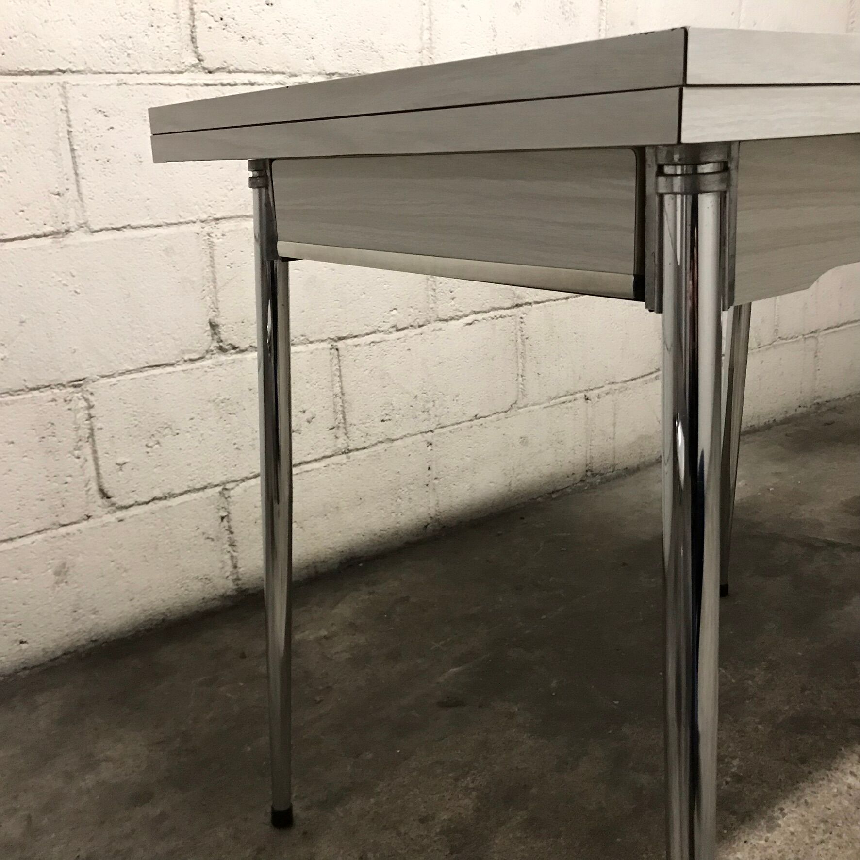 Gray strillee white formica table with 2 chairs 60s