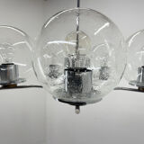 Lustre à cinq bras en verre à bulles chromé et transparent des années 1970