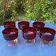 Set of 6 ruby red glass dessert bowls on a pedestal – France – Wine