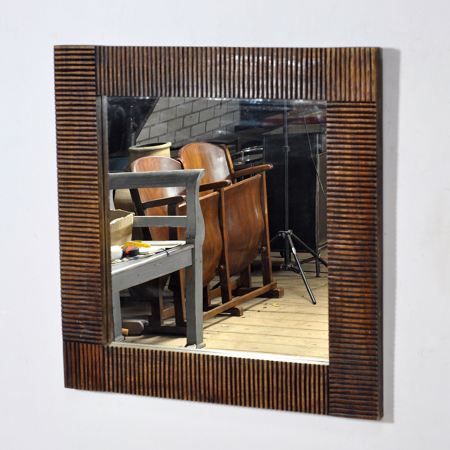 Oak brutalist mirror, 1970s