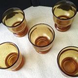 5 vintage amber glass goblets