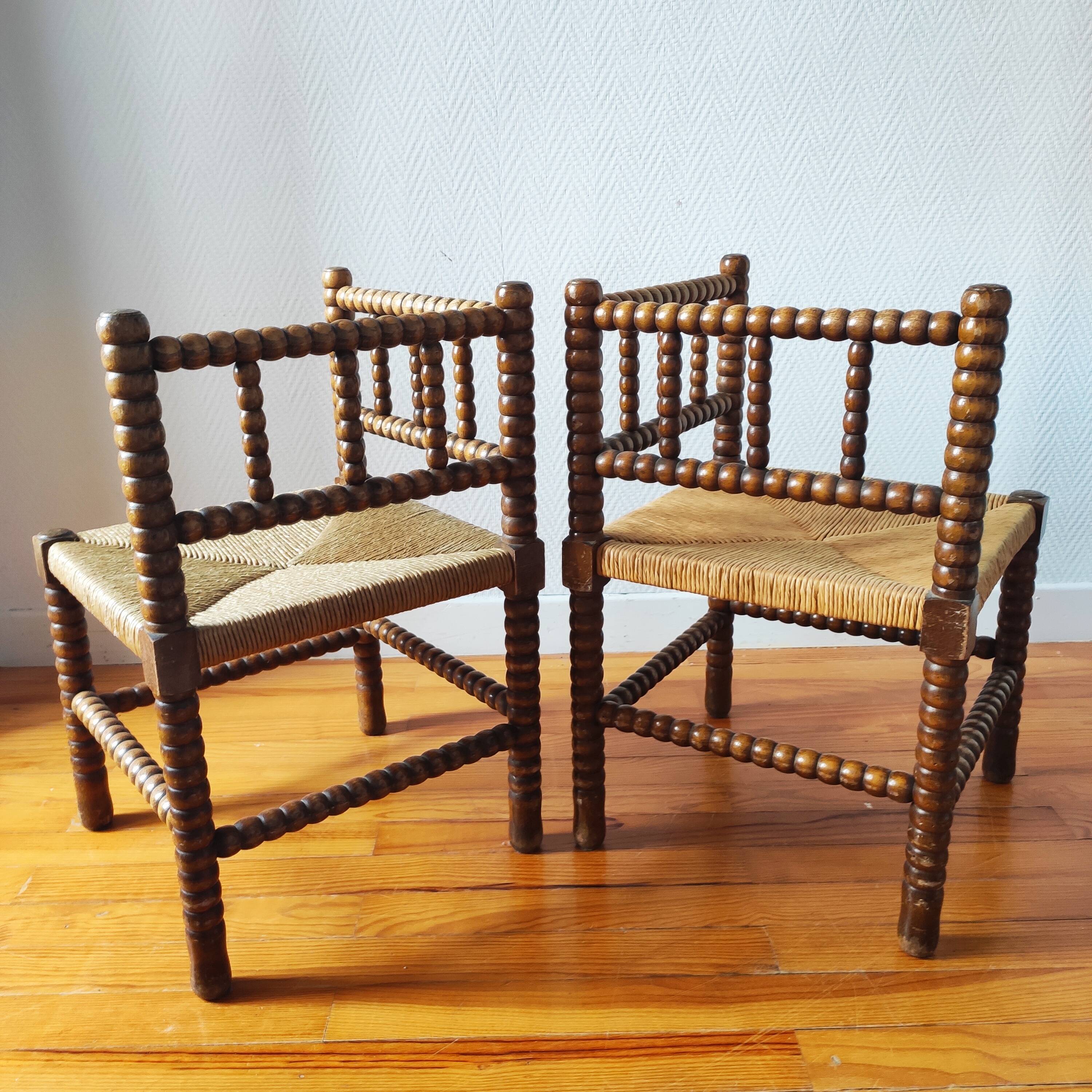 Paire de chaises anciennes bois tourné bobine