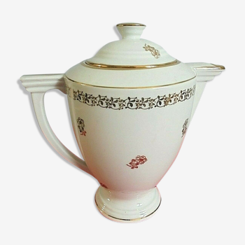 White Limoges porcelain coffee maker with golden patterns