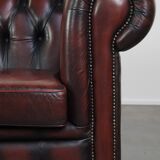 2.5-seater Chesterfield sofa in dark red flamed cowhide leather