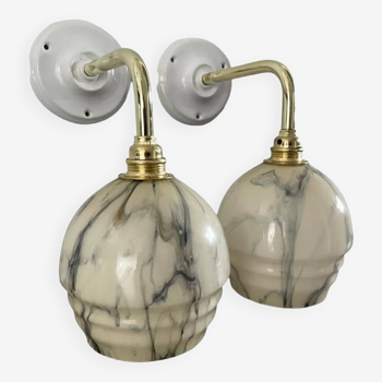Pair of Art Deco wall lights in marbled opaline