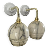 Pair of Art Deco wall lights in marbled opaline