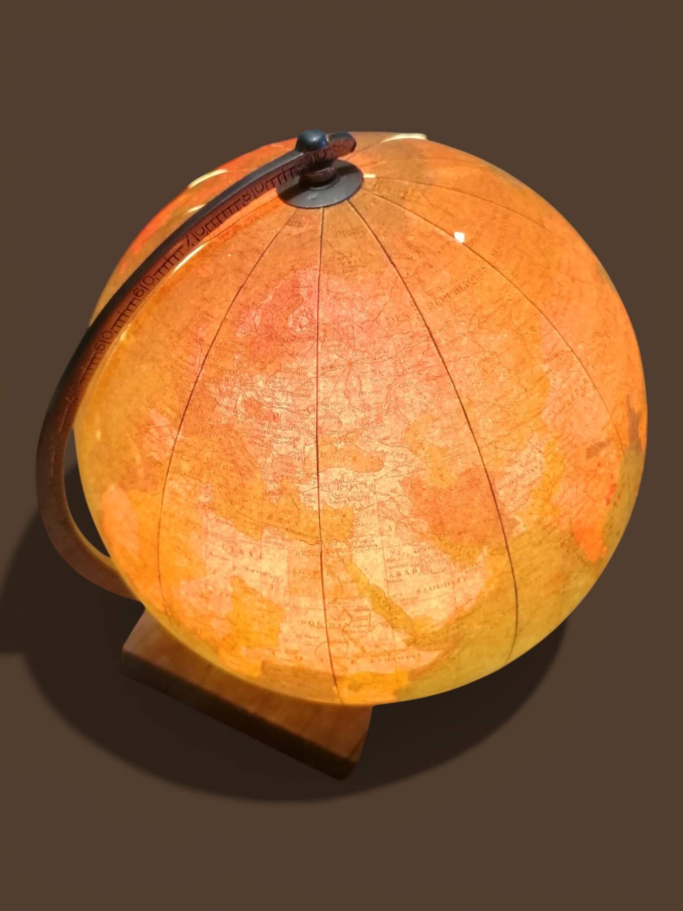 Vintage illuminated glass globe world map - 1940s