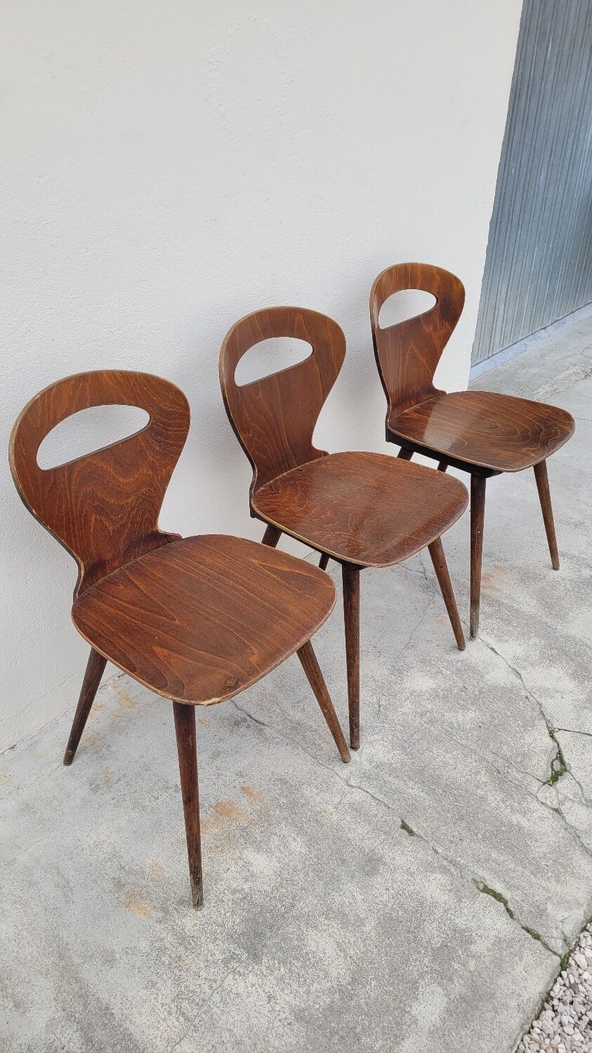 Series of 3 bistro chairs baumann model Fourmi 1950 vintage
