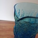 Blue Glass Pitcher with Bark Effect and Bumpy Texture, Geoffrey Baxter or Ingrid Glasshütte, 1960s-70s