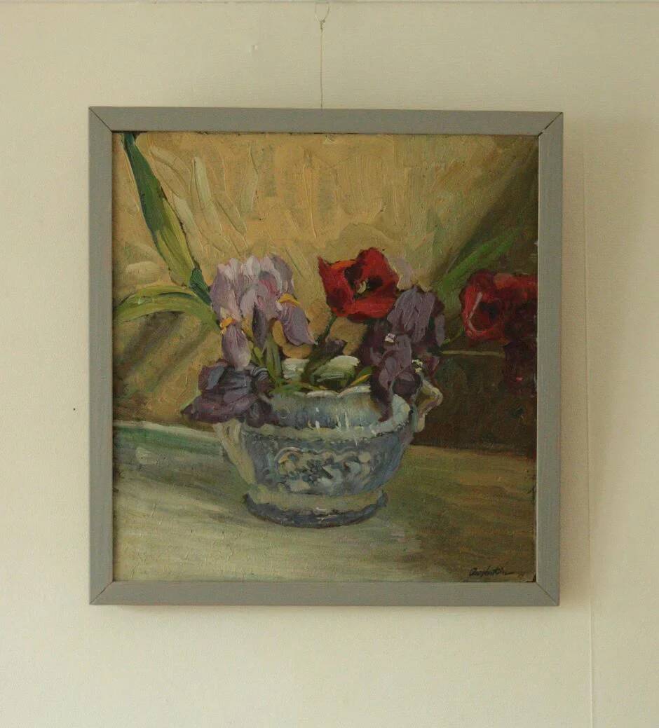 Original Swedish floral still life oil on panel painting