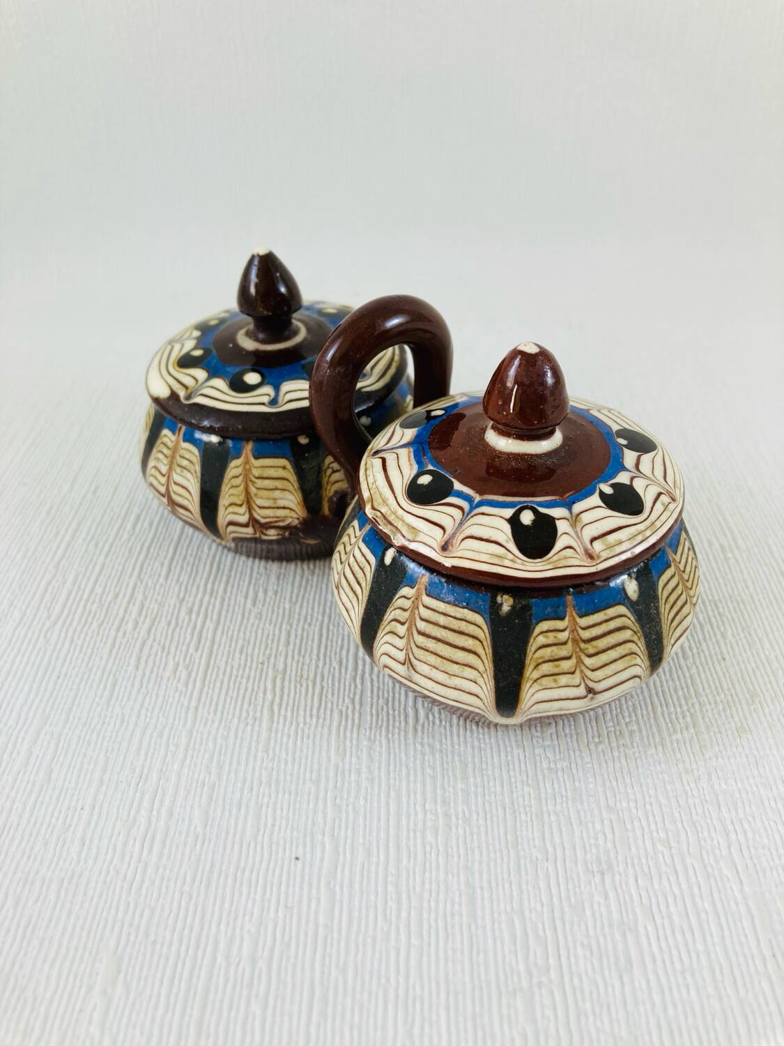 Saleron Double Covered Salt and Pepper Terracotta Glazed Bulgarian Monas