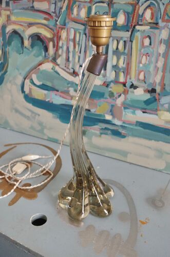 Pied de lampe en cristal vintage années 60