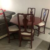Octagonal table burgundy lacquer and brass and 4 chairs