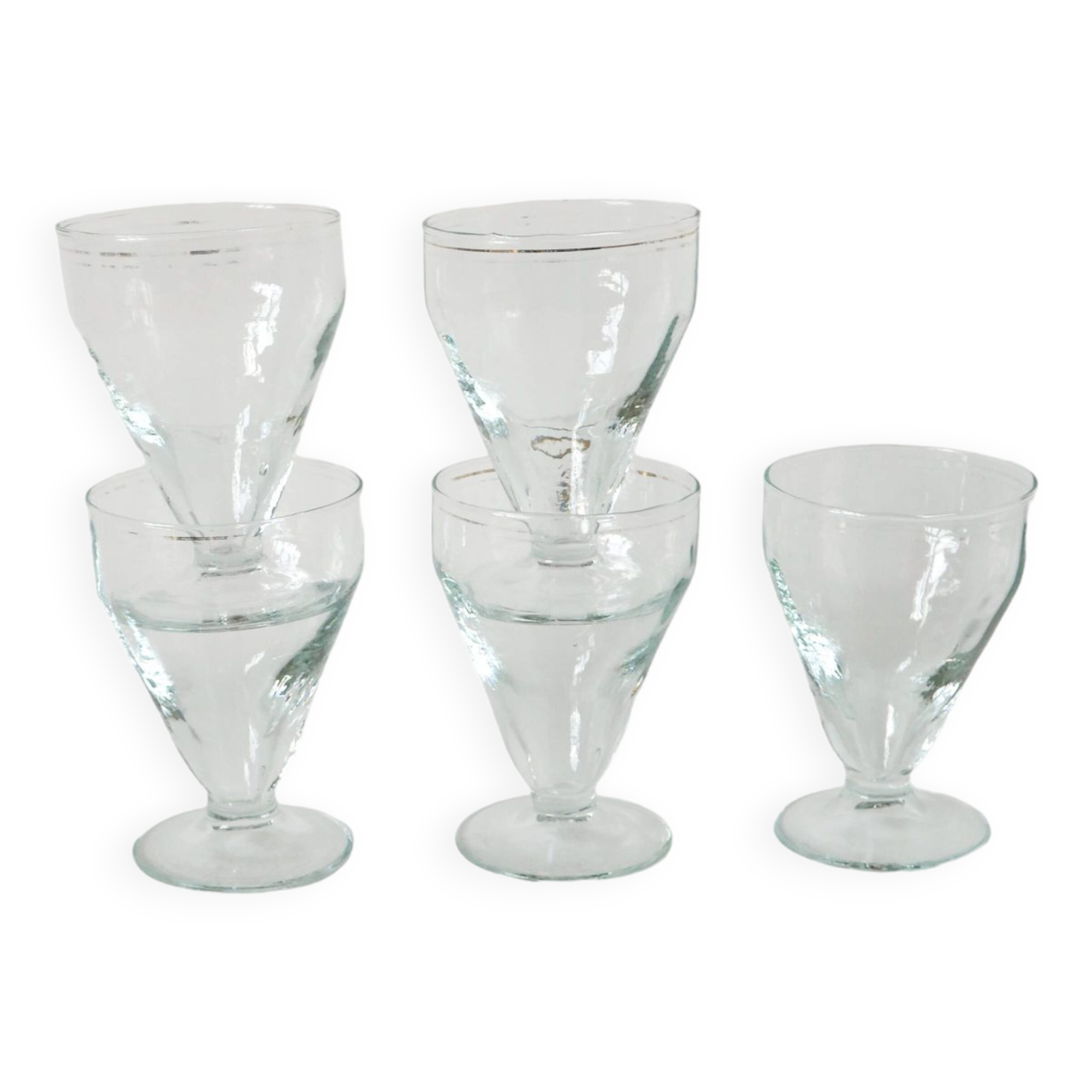 set of 5 blown glass wine glasses from the early 20th century