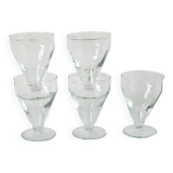 set of 5 blown glass wine glasses from the early 20th century