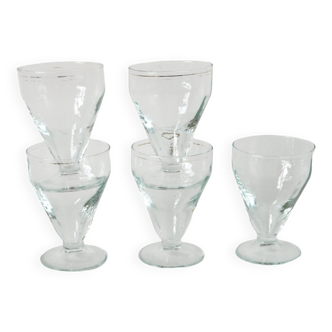 set of 5 blown glass wine glasses from the early 20th century