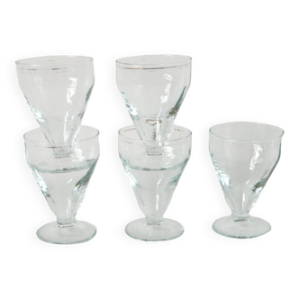 lot de 5 verres à vin en verre soufflé début XXème