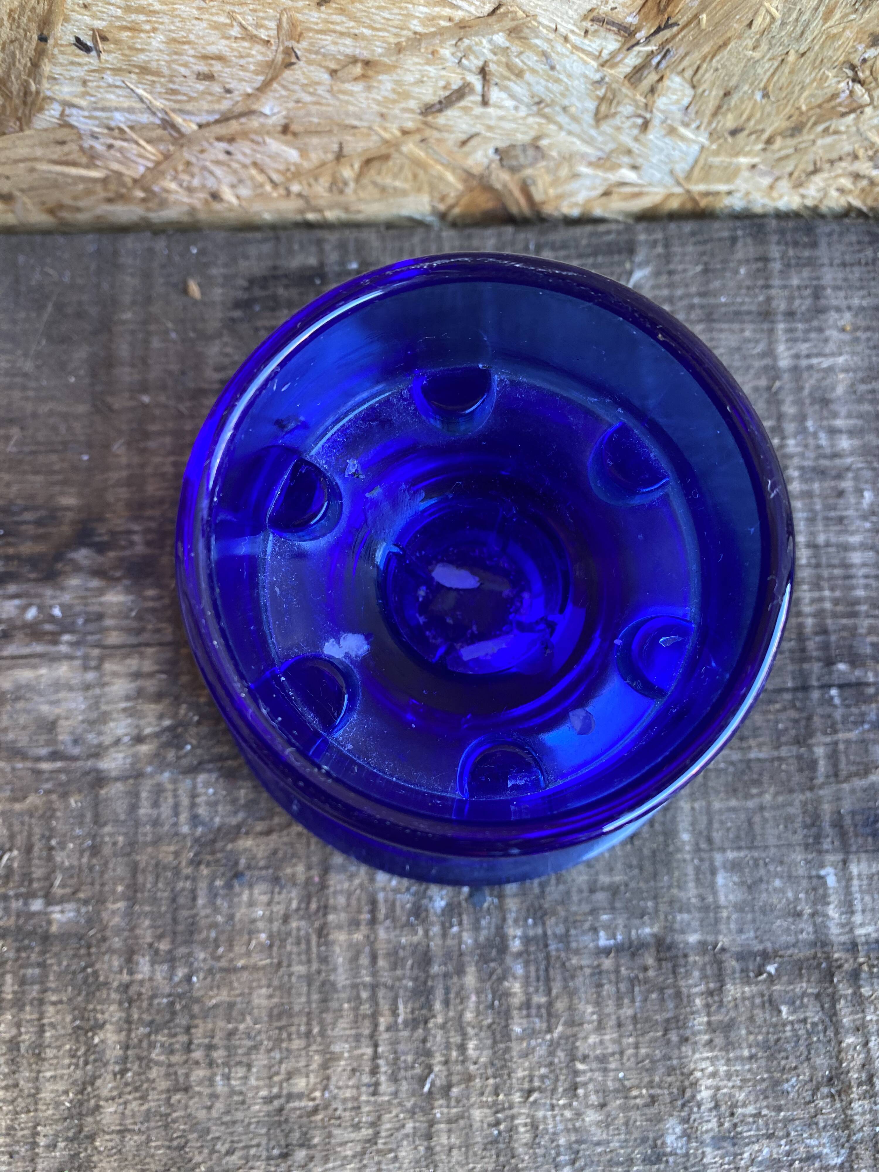 Pair of Vintage Cobalt Blue Moulded Glass Candle Holders #D991
