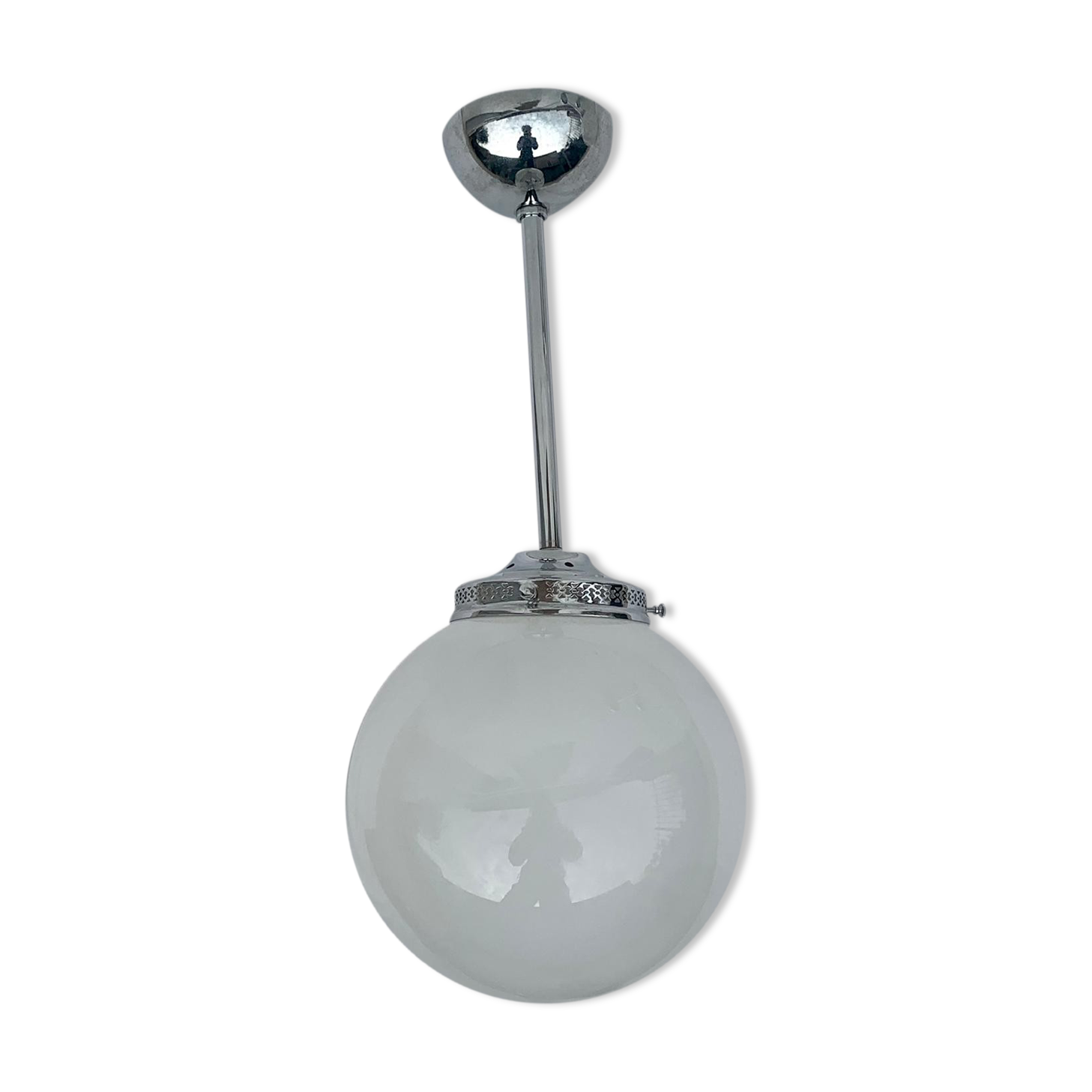 Glass and aluminum globe hanging lamp