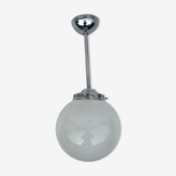 Glass and aluminum globe hanging lamp