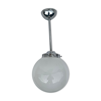 Glass and aluminum globe hanging lamp