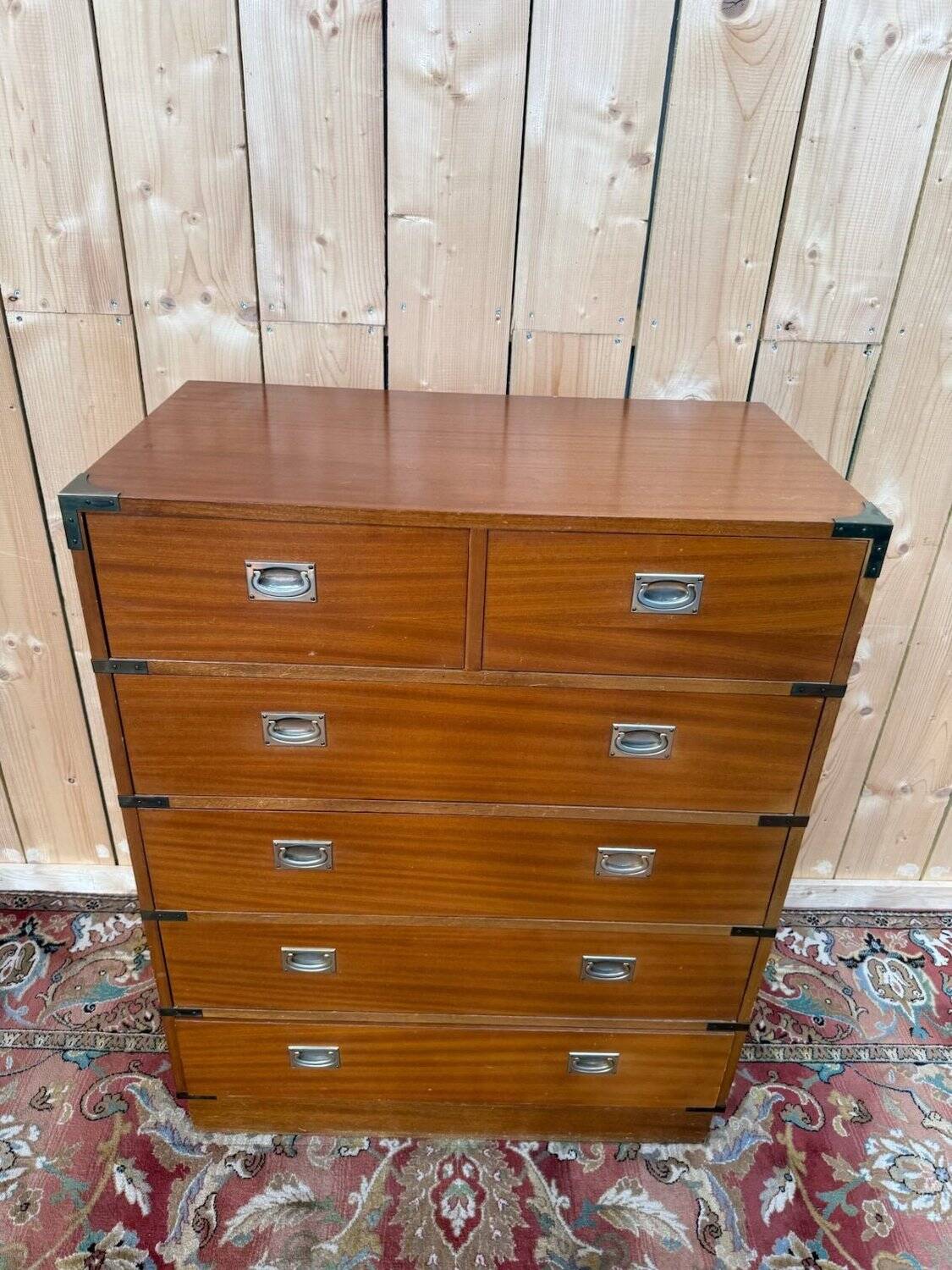 Commode marine Anglaise acajou et laiton — style Campaign 1960